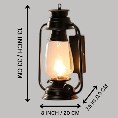 GreyWings Vintage Lantern Wall Light for Home Décor, Black Iron & Glass Antique Sconce Lamp for Living Room Bedroom Hall, Indoor Wall Lighting, (Bulb Not Included) Pack of 2 - Image 3