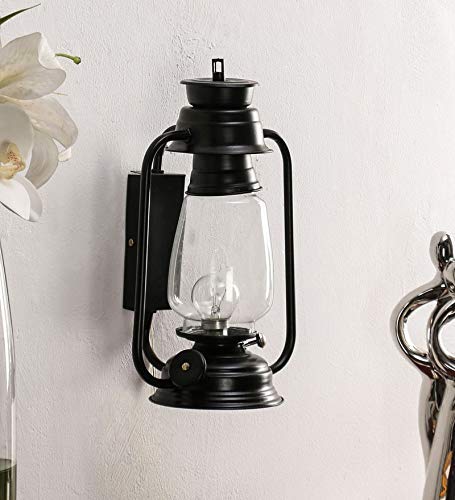 GreyWings Vintage Lantern Wall Light for Home Décor, Black Iron & Glass Antique Sconce Lamp for Living Room Bedroom Hall, Indoor Wall Lighting, (Bulb Not Included) Pack of 2 - Image 2