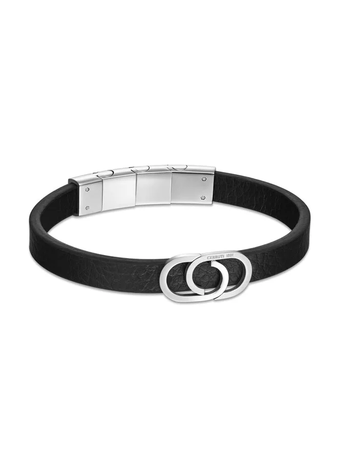 CERRUTI 1881 Bruno Stainless Steel Black Leather Bracelet for Men