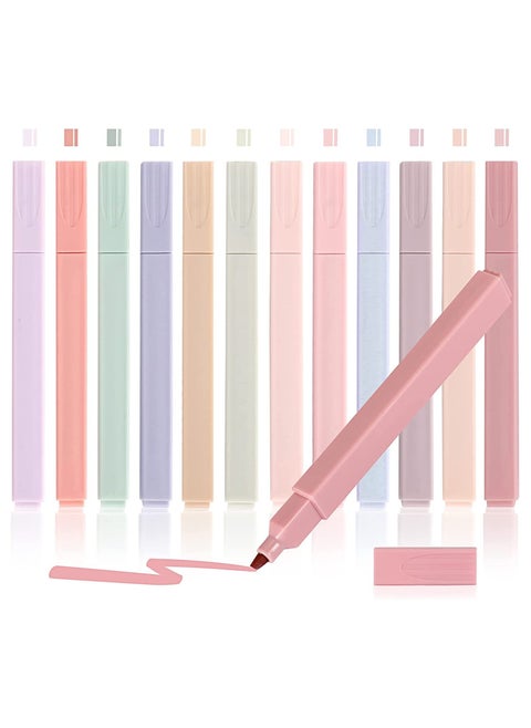 12 Pcs Highlighters with Mild Assorted Colors, Soft Chisel Tip Highlighters Marker Pens, No Bleed Through for Journal Notes Adults Kids Students, Office School Supplies