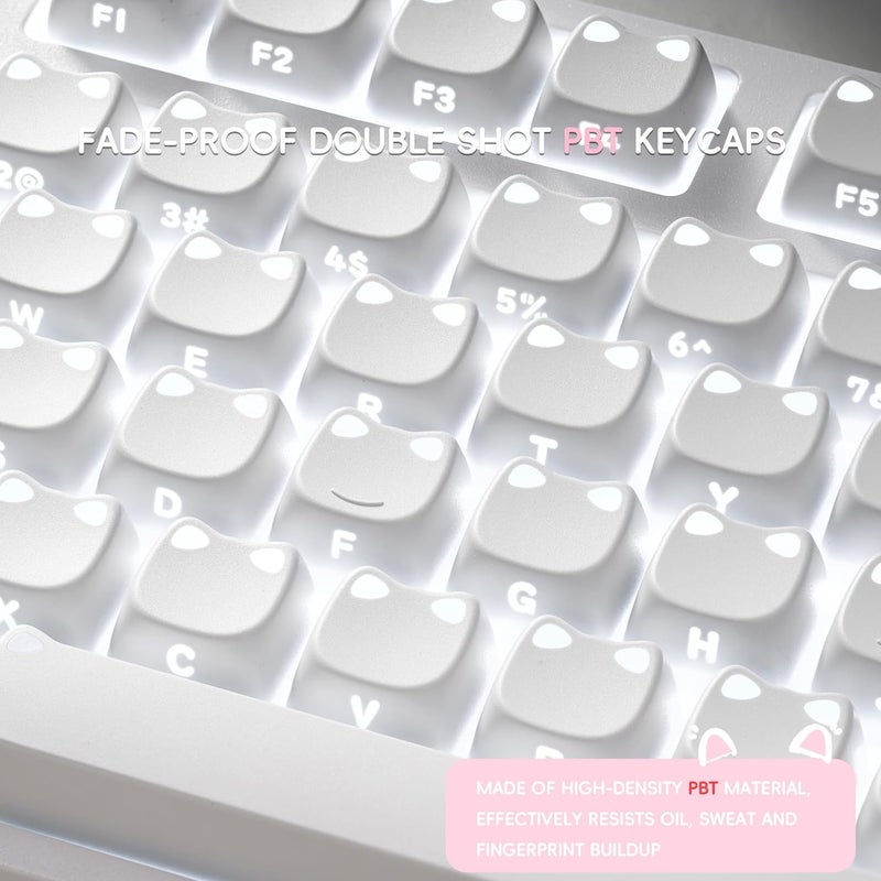 OHY XVX Lumicat Mao Profile Side-Printed Shine-Through PBT Keycaps, 113 Keys Double-Shot Dye-Sublimation Creamy White Keycap Set, Compatible with MX Switches Mechanical Keyboard - Image 5