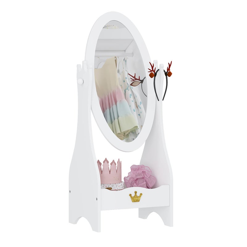 UTEX Kids Full Length Mirror, Kids Free-Standing Dressing Mirror with Adjustable Viewed, Wooden Mirror with Storage for 3-7 Years Old, White - Image 1