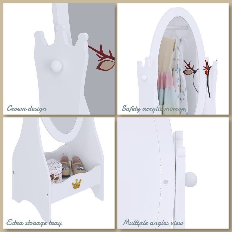 UTEX Kids Full Length Mirror, Kids Free-Standing Dressing Mirror with Adjustable Viewed, Wooden Mirror with Storage for 3-7 Years Old, White - Image 4