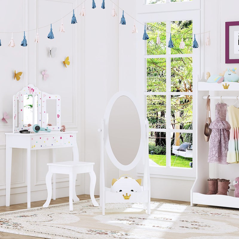 UTEX Kids Full Length Mirror, Kids Free-Standing Dressing Mirror with Adjustable Viewed, Wooden Mirror with Storage for 3-7 Years Old, White - Image 2