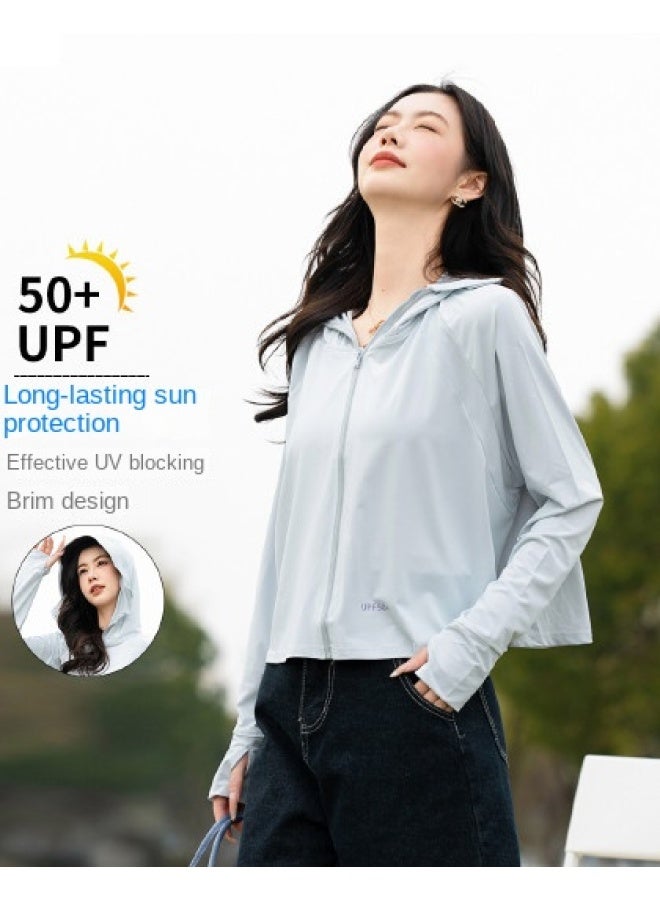 بالينو سترة واقية من الشمس مع قلنسوة مرنة UPF50+ للنساء - معطف واقي من الشمس بأكمام قصيرة لحجب الأشعة فوق البنفسجية - Image 1