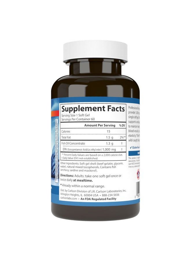 Carlson - Elite EPA Gems, 1000 mg EPA Fish Oil, Wild-Caught, Norwegian Fish Oil Supplement, Sustainably Sourced, Helps Maintain Healthy Triglyceride Levels, 60 Softgels - Image 1