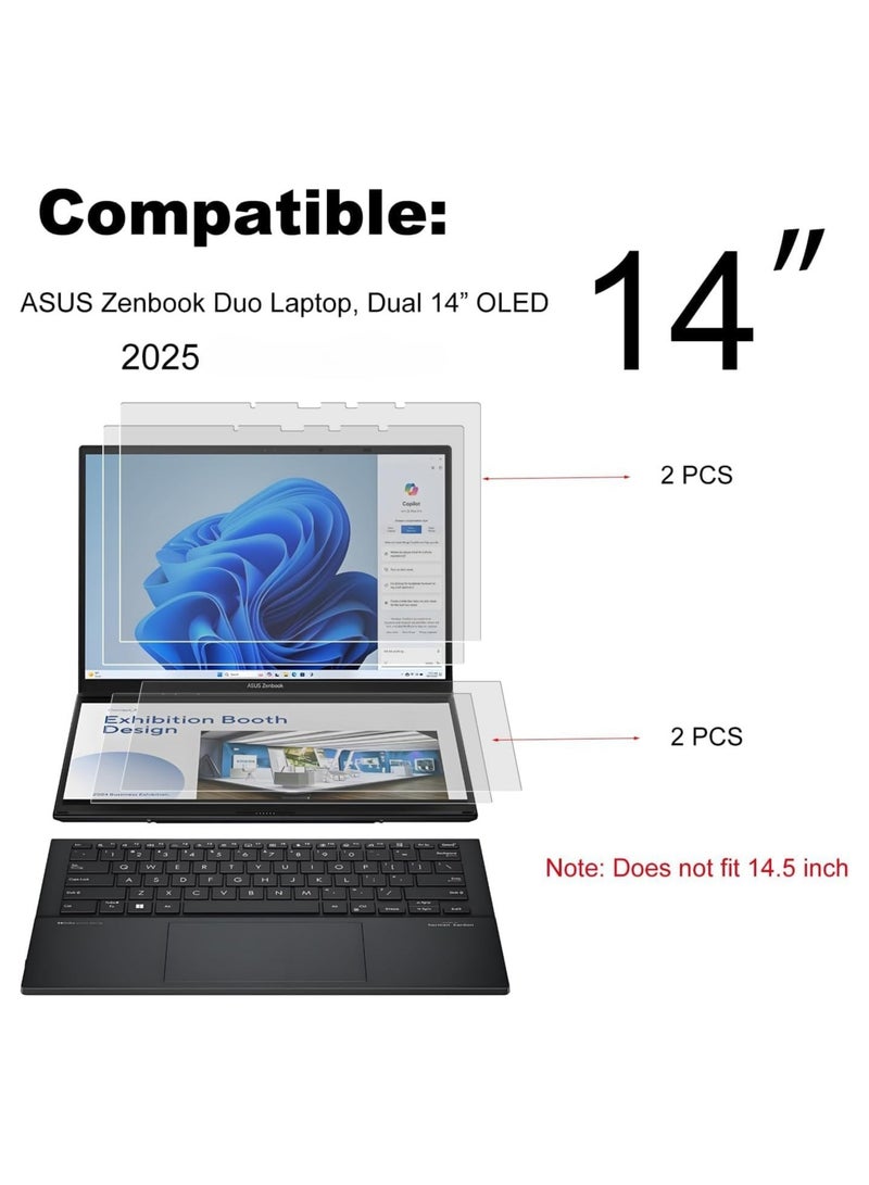 عام 4 عبوات واقية شاشة متوافقة مع ASUS Zenbook Duo 2025 ثنائي الشاشة مقاس 14 بوصة (UX8406) - فيلم مقاوم للخدوش عالي الدقة (مجموعتان - للشاشة الأساسية والثانوية) - Image 2
