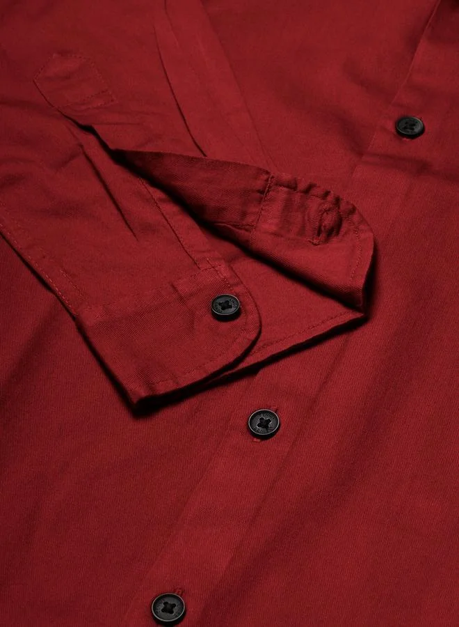 دينيس لينغو Slim Fit Maroon Men's Solid Shirt, Spread Collar, Full Sleeves, 100% Cotton