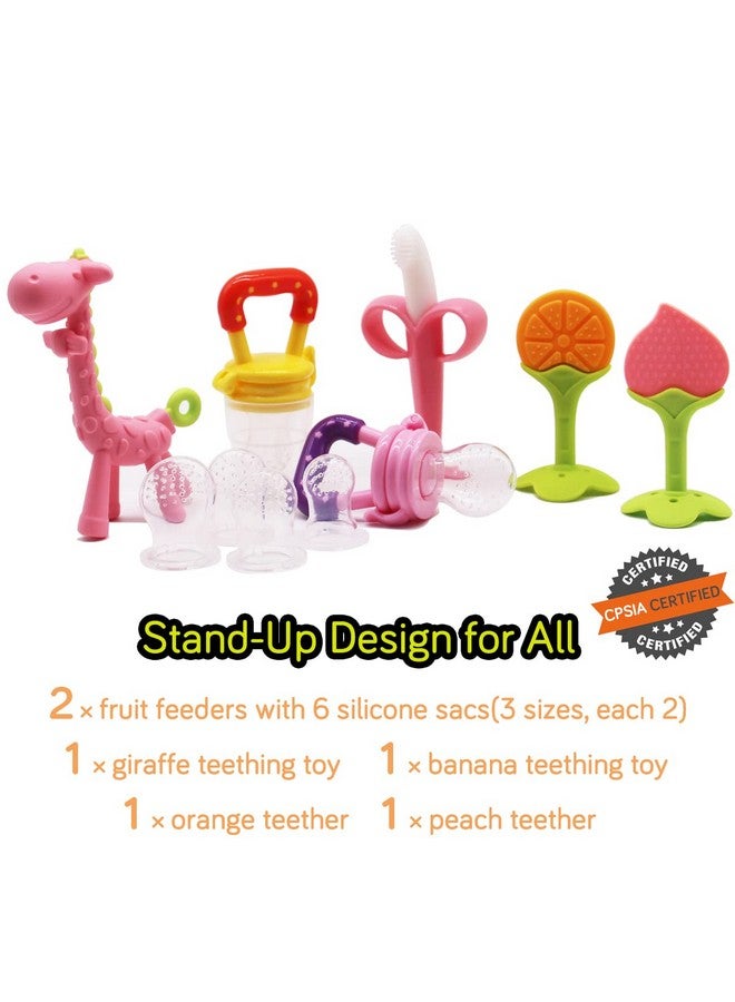 QUALEAP Teething Toys For Babies 06 Months 612 Months Teethers With 2 × Baby Fruit Feeders And 4 × Baby Teether Bpa Free/Freezer Free Different Soft Textures For Infant And Toddlers (Pink) - Image 2