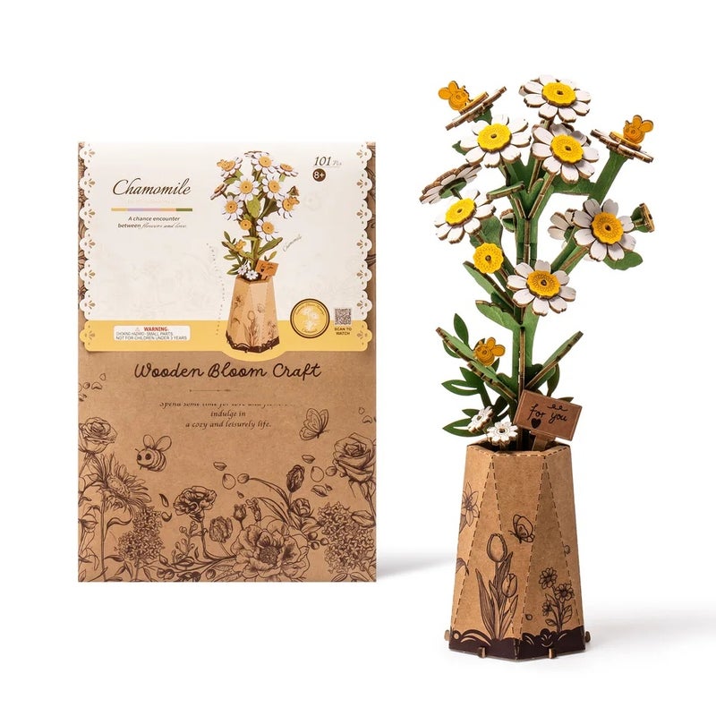 رولايف أحجية ثلاثية الأبعاد Rolife Artificial Flower Wooden 3D Puzzle Chamomile DIY Flower Bouquet Model Building Kit for Home Decor Mother's Day Valentine's Day Gift for Mother - Image 1