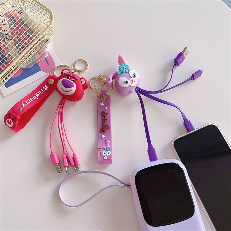 New 2023 Decompression Small Animal Girl Keychain Multifunctional Data Cable Three-In-One Pendant Exquisite Bag Hanging - Image 5