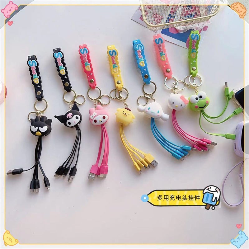 New 2023 Decompression Small Animal Girl Keychain Multifunctional Data Cable Three-In-One Pendant Exquisite Bag Hanging - Image 3