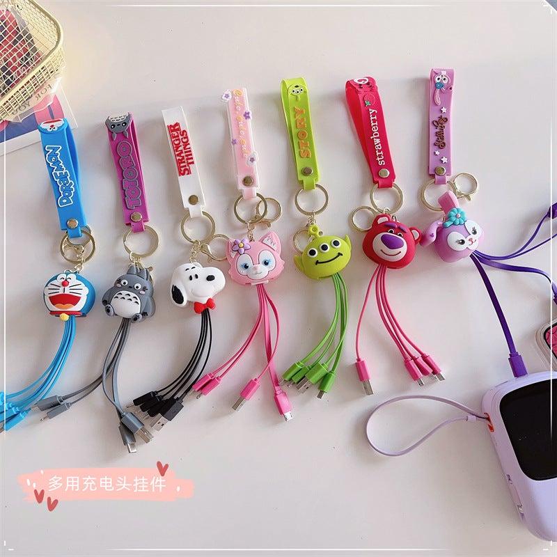 New 2023 Decompression Small Animal Girl Keychain Multifunctional Data Cable Three-In-One Pendant Exquisite Bag Hanging - Image 2