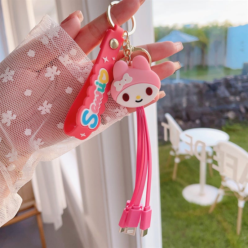 New 2023 Decompression Small Animal Girl Keychain Multifunctional Data Cable Three-In-One Pendant Exquisite Bag Hanging - Image 1