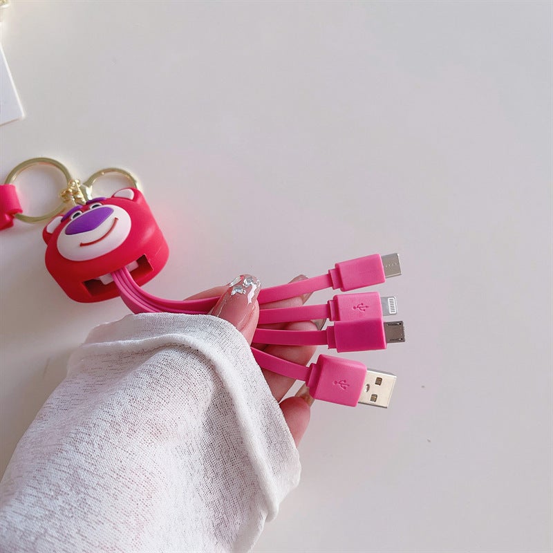 New 2023 Decompression Small Animal Girl Keychain Multifunctional Data Cable Three-In-One Pendant Exquisite Bag Hanging - Image 4