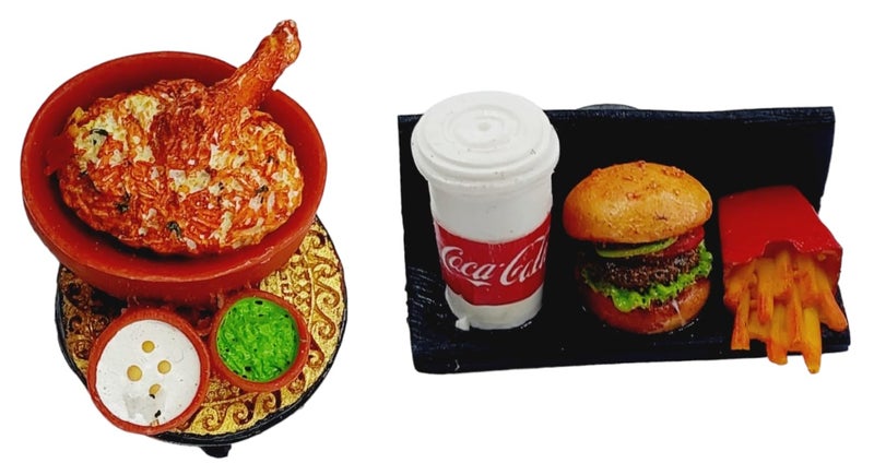 ARTISKRITI Miniature Food 3D Fridge Magnets, Magnet Best Souvenir Gift 100%, Made in India (Chicken Tikka and Burger and Fries) - Image 1