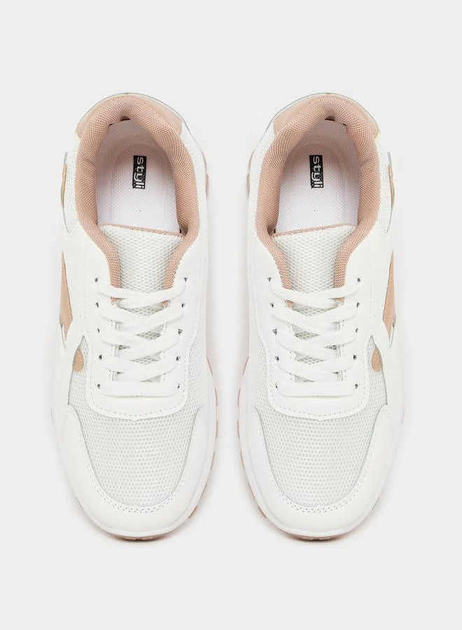 Styli Textured Lace Up Sneakers