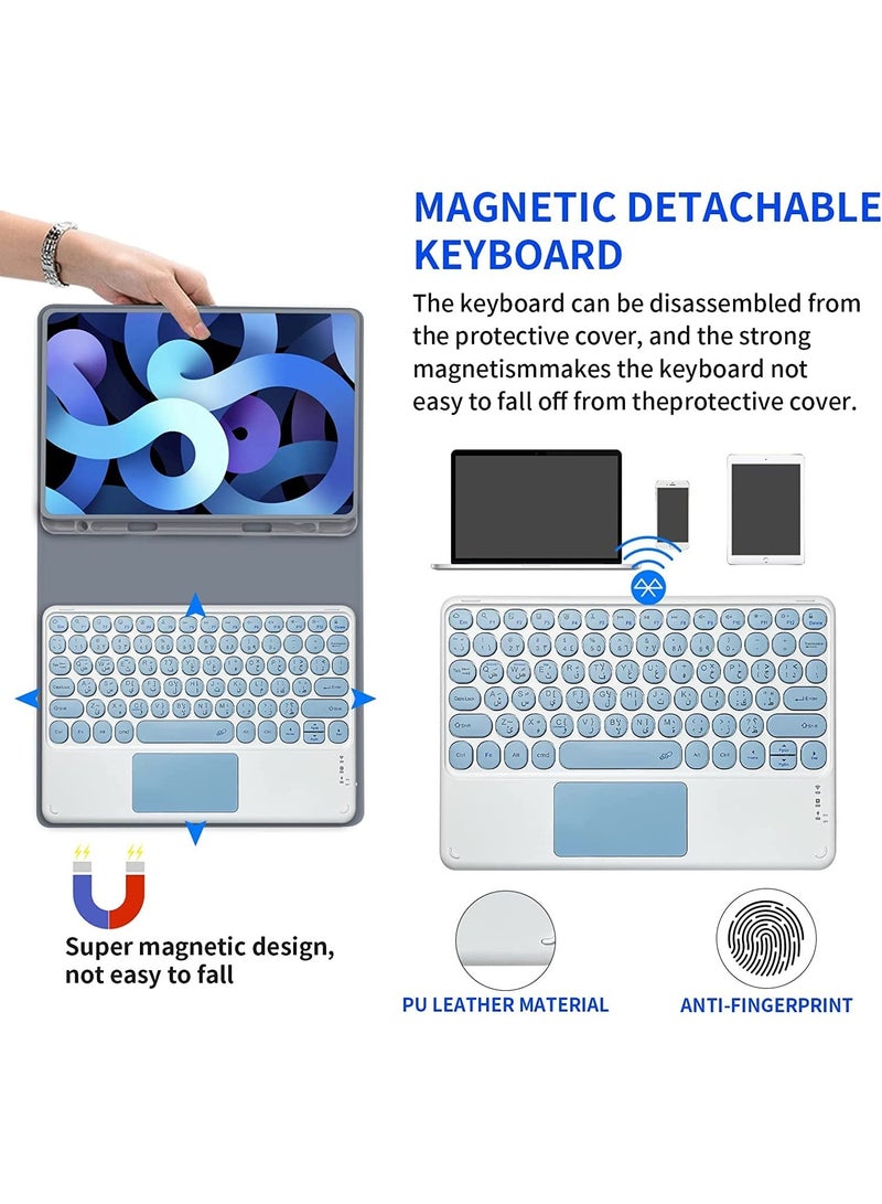أوتشوانغ حافظة لوحة مفاتيح آيباد مع لوحة مفاتيح بلوتوث إنجليزية باللغة العربية لآيباد برو 10.5 بوصة 2017/إير3 2019/آيباد 10.2 بوصة 7/8/9 2019/2020/2021-أزرق - Image 2