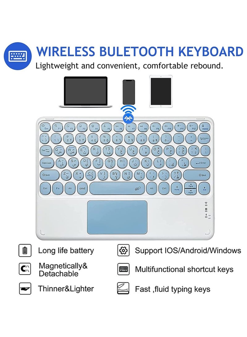 أوتشوانغ حافظة لوحة مفاتيح آيباد مع لوحة مفاتيح بلوتوث إنجليزية باللغة العربية لآيباد برو 10.5 بوصة 2017/إير3 2019/آيباد 10.2 بوصة 7/8/9 2019/2020/2021-أزرق - Image 3