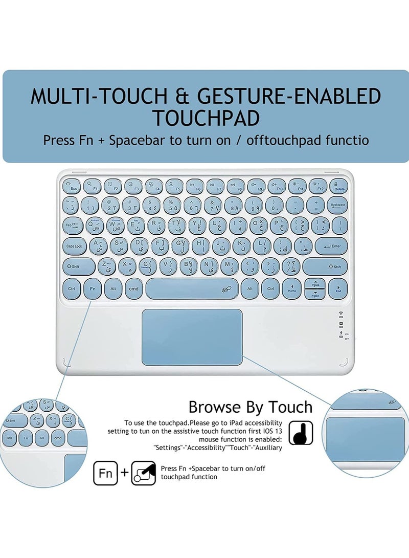 أوتشوانغ حافظة لوحة مفاتيح آيباد مع لوحة مفاتيح بلوتوث إنجليزية باللغة العربية لآيباد برو 10.5 بوصة 2017/إير3 2019/آيباد 10.2 بوصة 7/8/9 2019/2020/2021-أزرق - Image 4