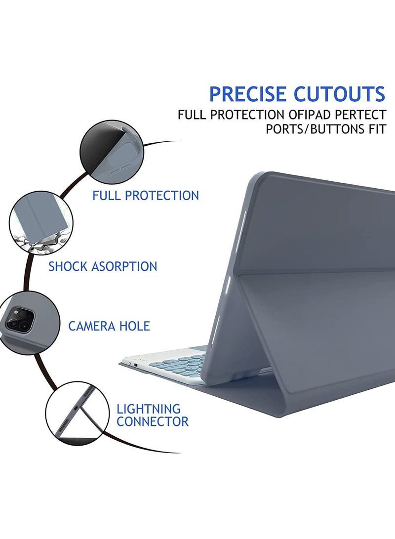 أوتشوانغ حافظة لوحة مفاتيح آيباد مع لوحة مفاتيح بلوتوث إنجليزية باللغة العربية لآيباد برو 10.5 بوصة 2017/إير3 2019/آيباد 10.2 بوصة 7/8/9 2019/2020/2021-أزرق - Image 5