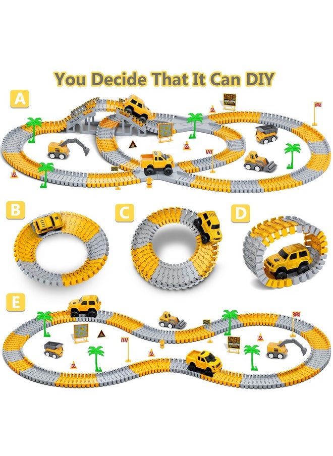 Hony Kids Toys 253 Pcs Construction Race Tracks Toy For 3 4 5 6 7 8 Year Old Boys Girls, 5 Pcs Construction Truck Car And Flexible Track Play Set Create A Engineering Road Games Toddler Toys Birthday Gifts  - Image 4