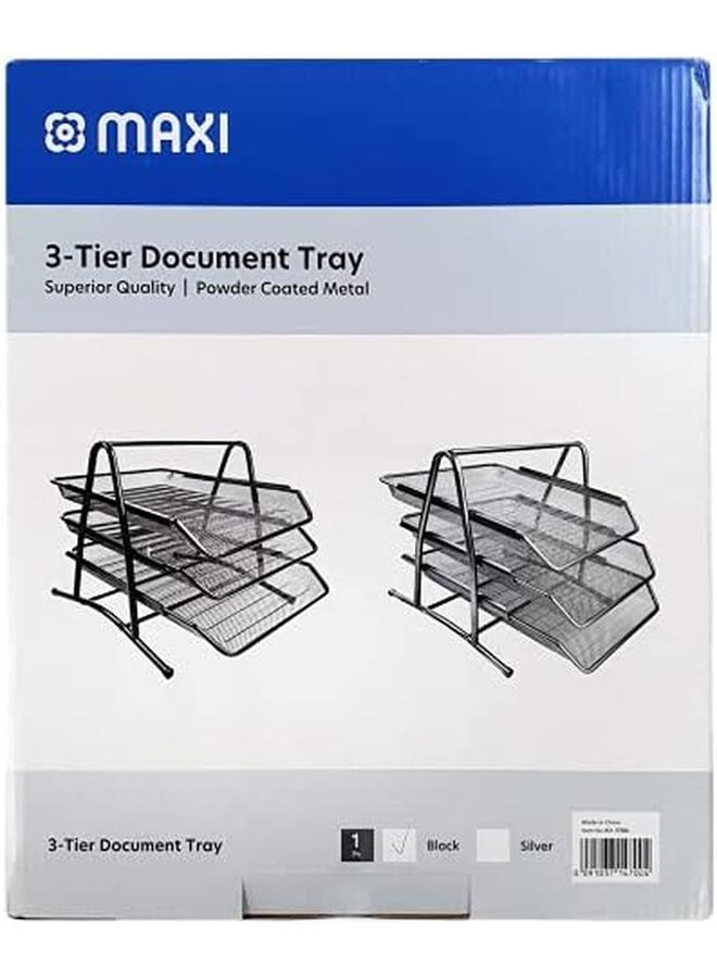 ماكسي 3Trbl 3 إطارات شبكية 3 طبقات صينية مستندات سوداء معدنية A4 صينية مكتب ورقية حامل مُنظِم للأحرف ملحقات سطح المكتب 3 إطارات سوداء - Image 2