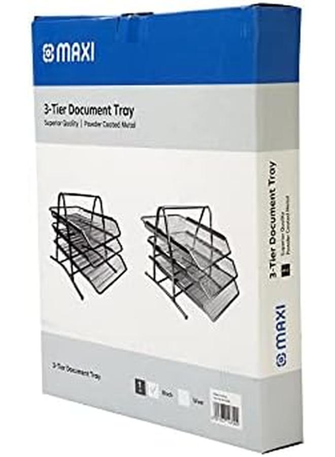 ماكسي 3Trbl 3 إطارات شبكية 3 طبقات صينية مستندات سوداء معدنية A4 صينية مكتب ورقية حامل مُنظِم للأحرف ملحقات سطح المكتب 3 إطارات سوداء - Image 3