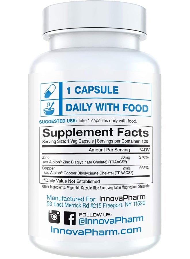 InnovaPharm ZINC CHELATE + Copper CHELATE - 120 Veg caps - Image 2