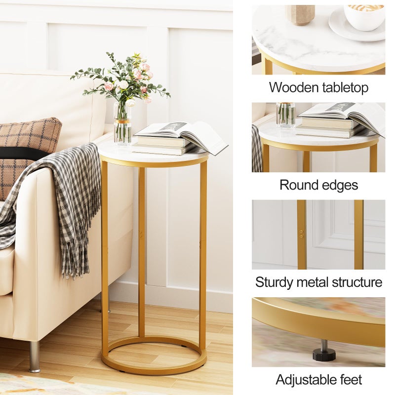 Easy Paws C Shaped End Table, Couch Side Tables for Living Room, Round Sofa End Table with Metal Frame, Small Wooden Snack Table for Bedroom, Small Spaces, Easy Assembly (Gold) - Image 4