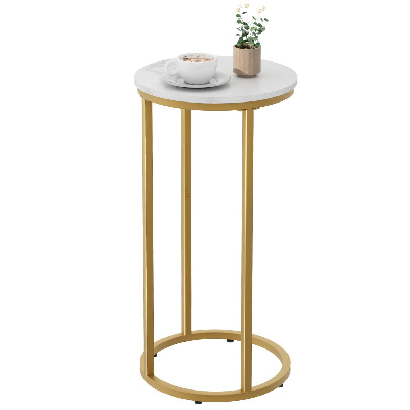 Easy Paws C Shaped End Table, Couch Side Tables for Living Room, Round Sofa End Table with Metal Frame, Small Wooden Snack Table for Bedroom, Small Spaces, Easy Assembly (Gold) - Image 1