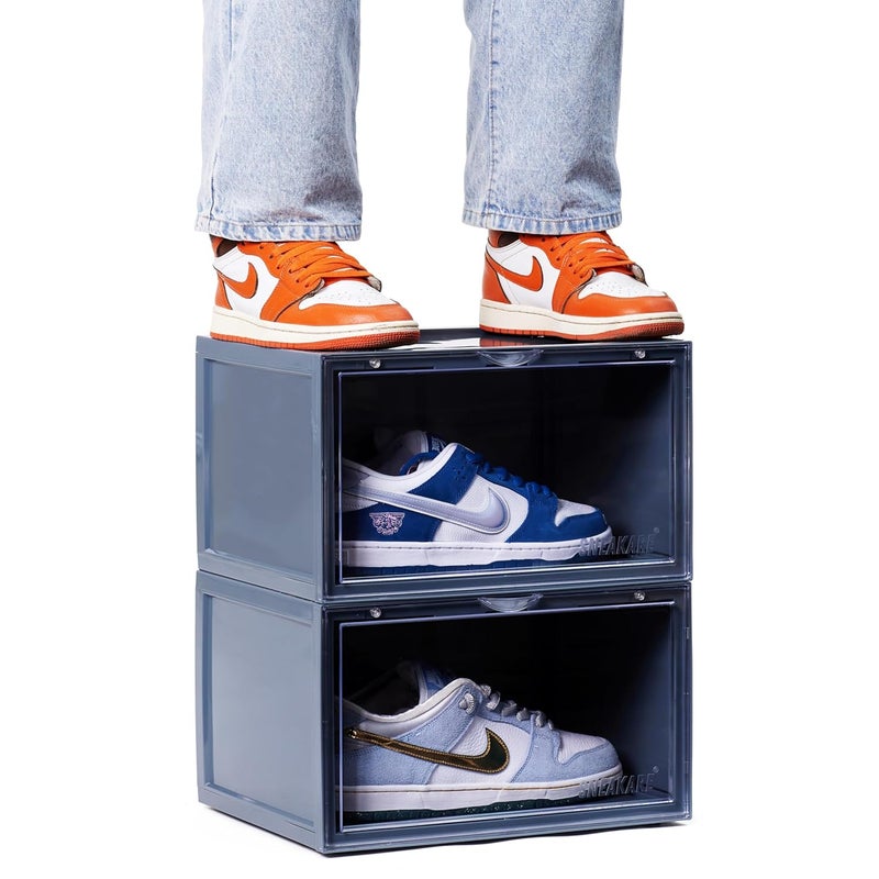 SNEAKARE Plastic Shoe Storage Organizer Set Of 2 Nardo Grey HeavyDuty Stackable Sneaker Box With Magnetic Closure Easy Installation Foldable Multipurpose Large Storage Box Fits Size UK14 - Image 1
