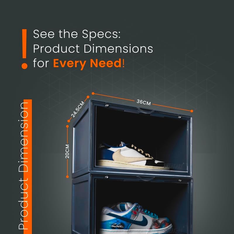 SNEAKARE Plastic Shoe Storage Organizer Set Of 2 Nardo Grey HeavyDuty Stackable Sneaker Box With Magnetic Closure Easy Installation Foldable Multipurpose Large Storage Box Fits Size UK14 - Image 2