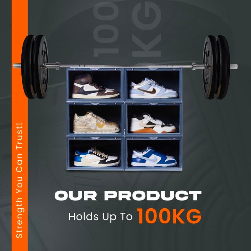 SNEAKARE Plastic Shoe Storage Organizer Set Of 2 Nardo Grey HeavyDuty Stackable Sneaker Box With Magnetic Closure Easy Installation Foldable Multipurpose Large Storage Box Fits Size UK14 - Image 3