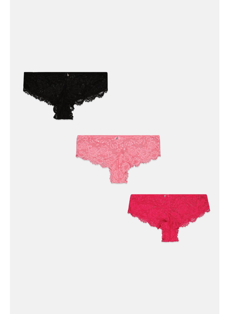 French Affair Women 3 Piece Textured Panties, Pink  - Image 1