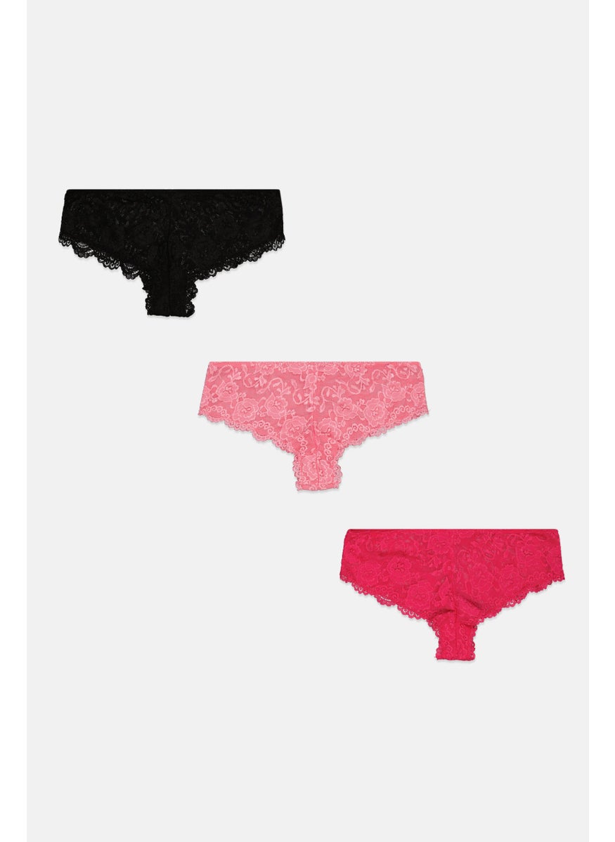 French Affair Women 3 Piece Textured Panties, Pink  - Image 2