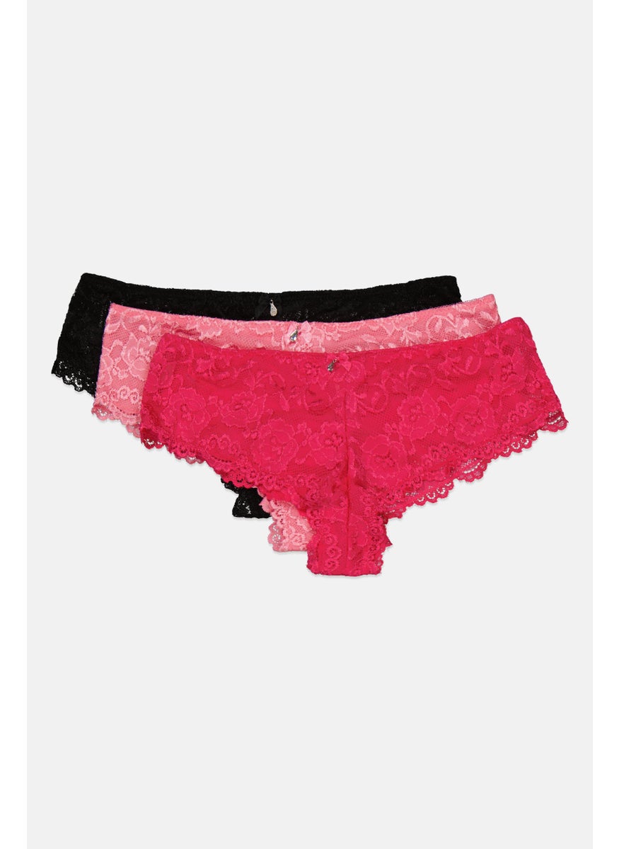 French Affair Women 3 Piece Textured Panties, Pink  - Image 3