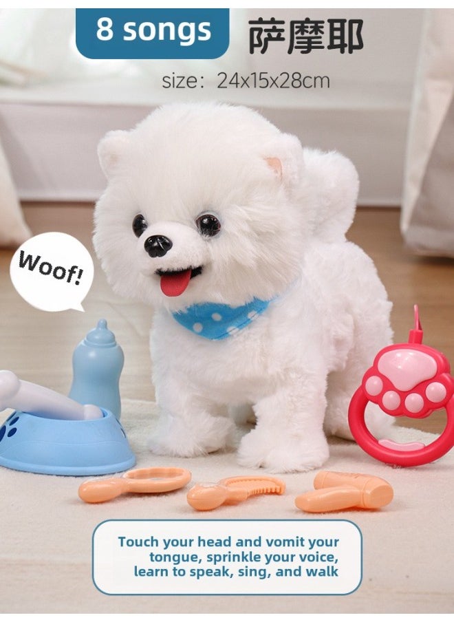 Repeat Reading Learning Speaking Licking Tongue Simulation Wangwang Children's Electric Toy Puppy Walking Intelligent Pet Dog-Color:Samoye 】-Specifications: Lasts About 60 Minutes  - Image 1