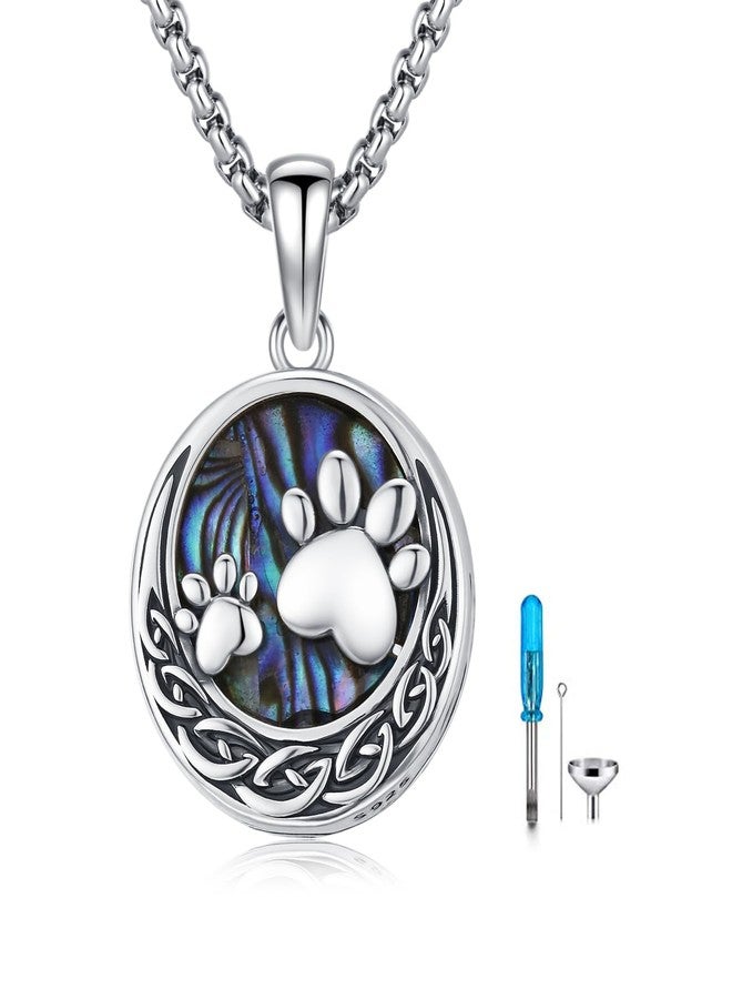 MEDWISE Celtic Urn Necklace for Ashes 925 Sterling Silver Paw Prints Necklace Abalone Shell Ashes Keepsake Memorial Urn Pendant Pet Cremation Jewelry for Ashes Memorial Jewelry for Dog Cat Pet - Image 1