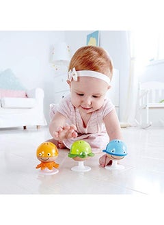 Hape Putstay Rattle Set ; Three Sea Animal Suction Rattle Toys Baby Educational Toy Set Multi 5'' X 2'' (E0330)  - Image 2