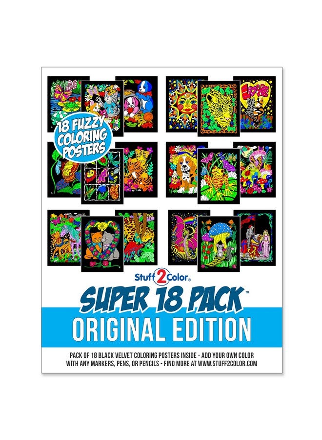 Stuff2Color باقة سوبر من 18 ملصق تلوين من المخمل الناعم (الطبعة الأصلية) - رائعة لتلوين وقت العائلة، الفنون، الحرف، السفر، المدرسة، مرافق الرعاية [متعة لجميع الأعمار: الفتيات، الأولاد، البالغين، الأطفال] (1 باقة) - Image 1