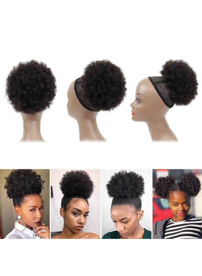 Adette 100% Human Hair Afro Puff Drawstring Ponytail Short Curly Afro Bun Hair Extension Natural Black 1B Hairpiece With Two Clips For Black Women - Image 4