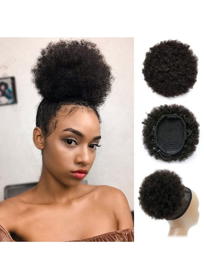 Adette 100% Human Hair Afro Puff Drawstring Ponytail Short Curly Afro Bun Hair Extension Natural Black 1B Hairpiece With Two Clips For Black Women - Image 2