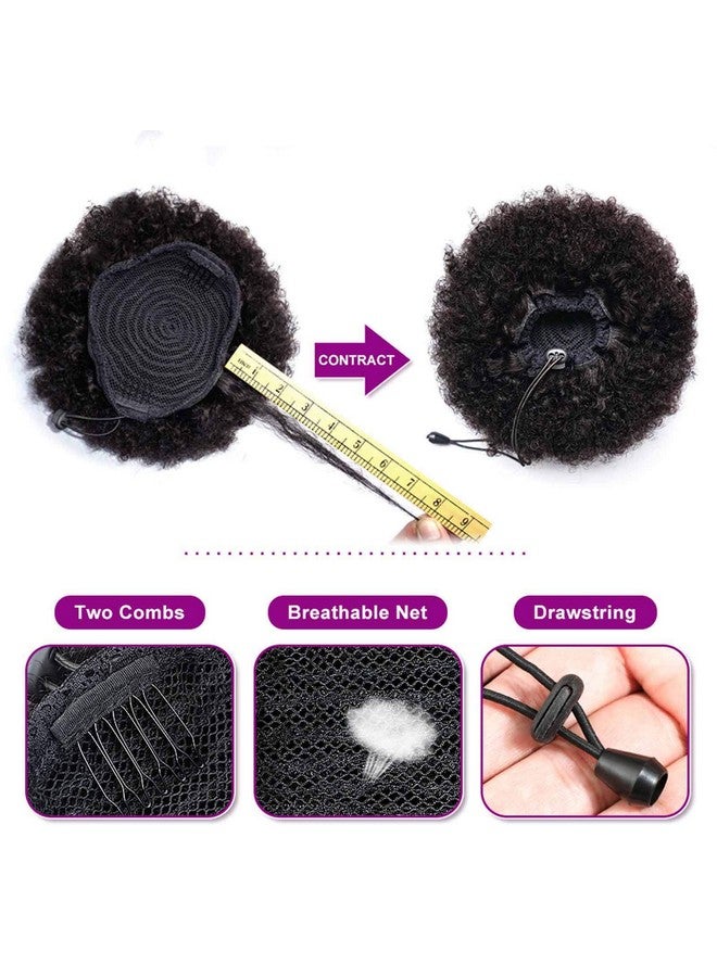 Adette 100% Human Hair Afro Puff Drawstring Ponytail Short Curly Afro Bun Hair Extension Natural Black 1B Hairpiece With Two Clips For Black Women - Image 5
