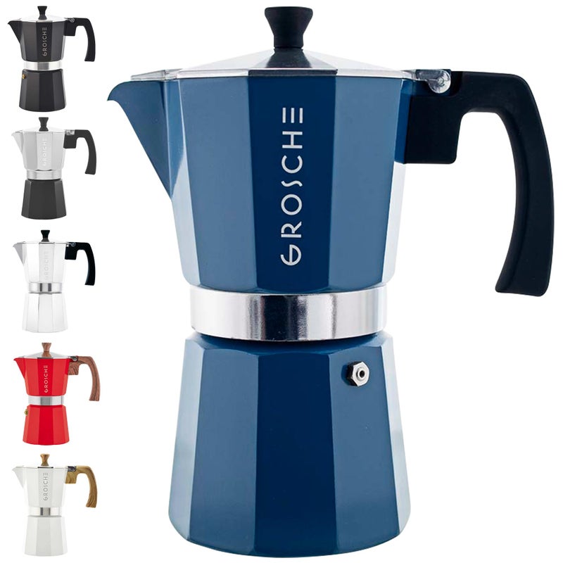 GROSCHE Milano Stovetop Espresso Maker Moka Pot 9 Espresso Cup, 15.2 oz, Blue. Stove top Coffee Maker Moka Italian Espresso greca Coffee Maker Brewer Percolator - Image 1