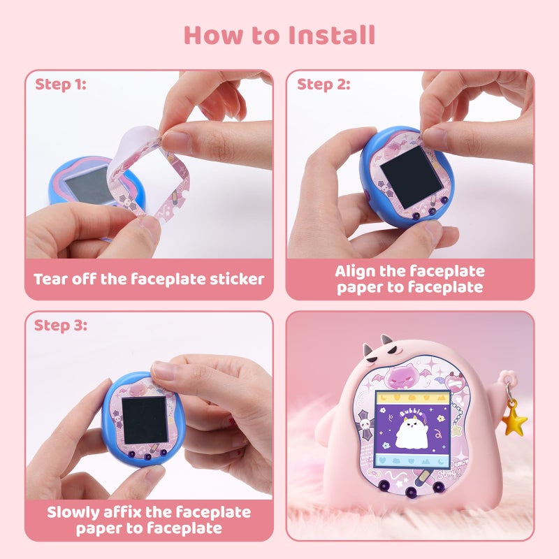 BUBBLELOGUS Silicone Case for Tamagotchi Uni, Soft TPU Protective Cover with Screen Decoration Protector and Adjustable Wrist Strap - Little Devil (Pink) - Image 4