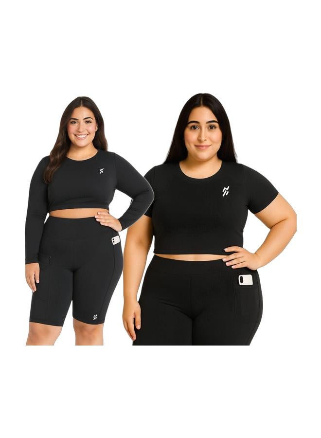 Moveletix Plus Size Shorts Smart Pocket Premium - Card Airpod slot & Plus Size Activewear Crop Top Soft - Image 1