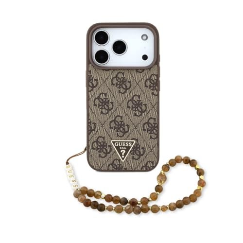 CG MOBILE Guess [Official Licensed] Protective Case Designed for iPhone 17 Pro |Mag-Safe Compatible|4G Pu Leather Case with Strap & Triangle Logo -Brown - Image 1