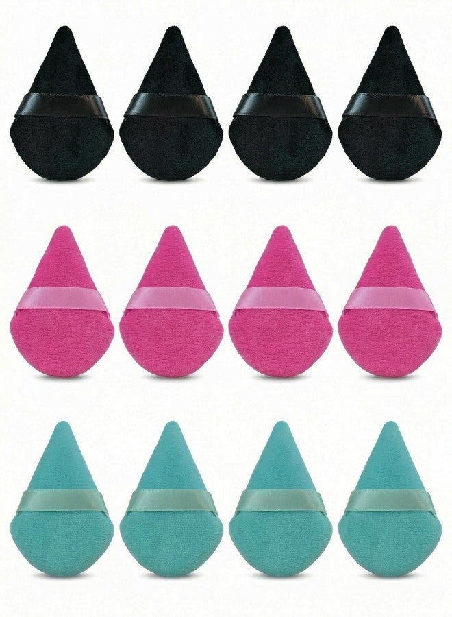 12pcs Powder Puffs for Face Triangular Velour Makeup Puff for Loose and pressed powders,Cosmetic Foundation, Under Eyes, Nose, Cheeks, for Loose Powder Body Powder Makeup Tool (Black & Red & Green) - Image 1