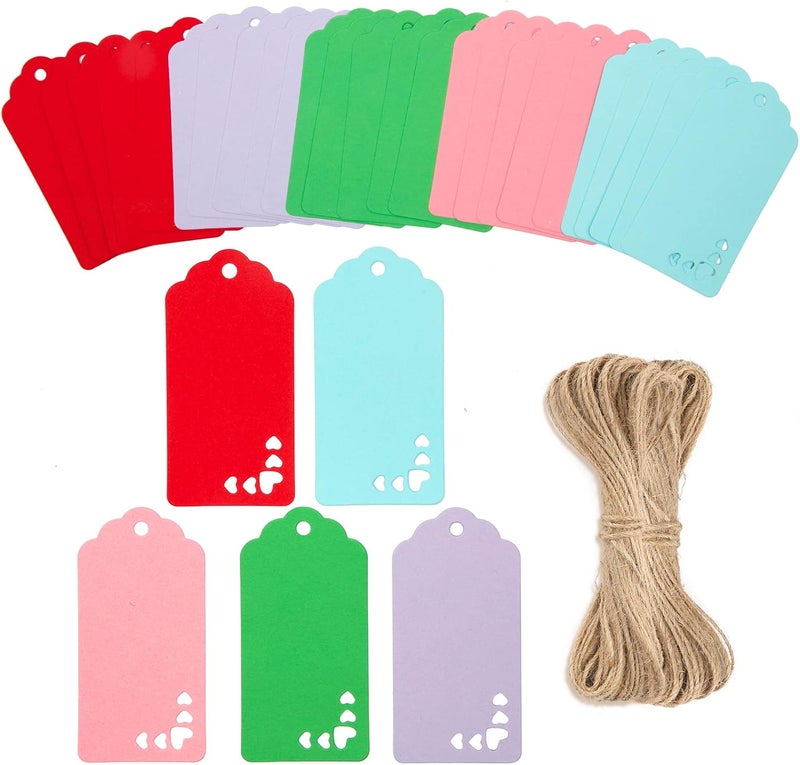 g2plus 100PCS Kraft Paper Gift Tags, 6 Color Hollow Heart Tag, Wedding Favors Hangtags, Blank Gift Tags with String for Baby Shower, Wedding Party Favors - Image 2
